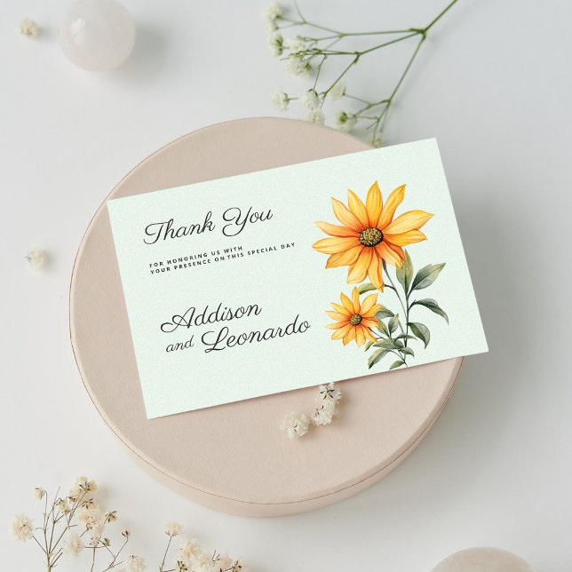 Invitation Merci de tournesol vert orange (Mint green orange yellow sunflower Thank You)