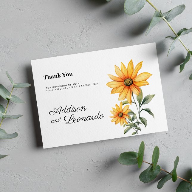 Invitation Merci d'été fleuri de tournesol (Sunflower floral botanical summer Thank You)