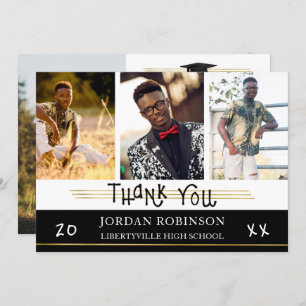 Invitation Merci diplômé Lignes d'or Couleur modifiable