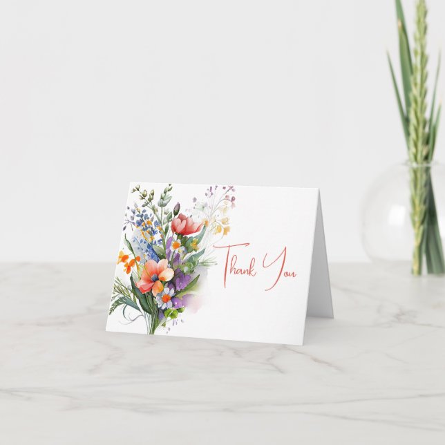 Invitation Merci Fleur sauvage corail et violet (Devant)