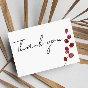 Invitation Merci floral aux baies d'aquarelle rose bordeaux