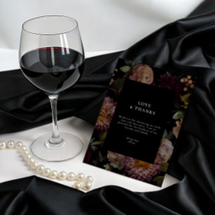 Invitation Merci floral noir foncé et moody gothique