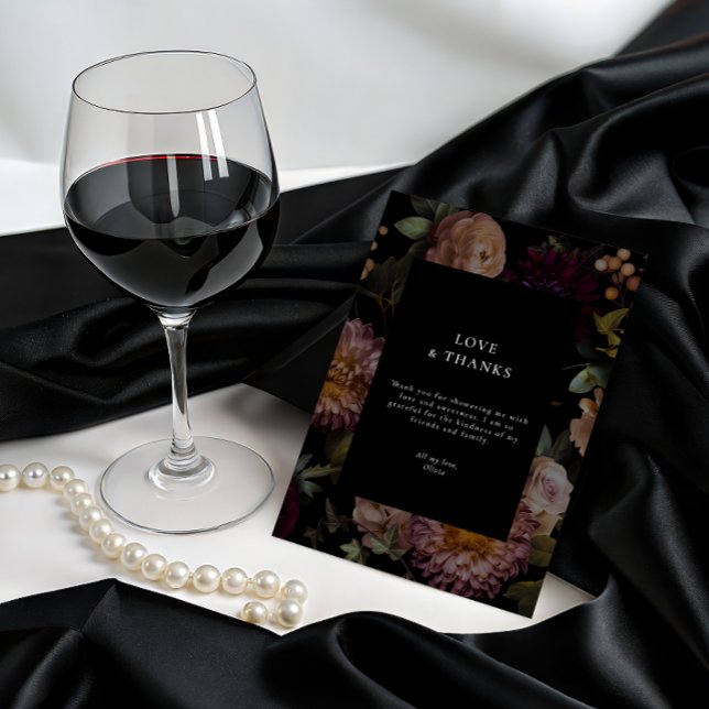 Invitation Merci floral noir foncé et moody gothique (Dark and Moody Goth Bridal Thank You Card
)