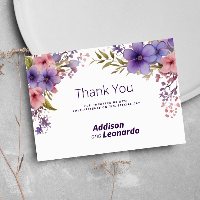 Invitation Merci floral rose lavande du printemps (Spring summer lavender pink floral Thank You)