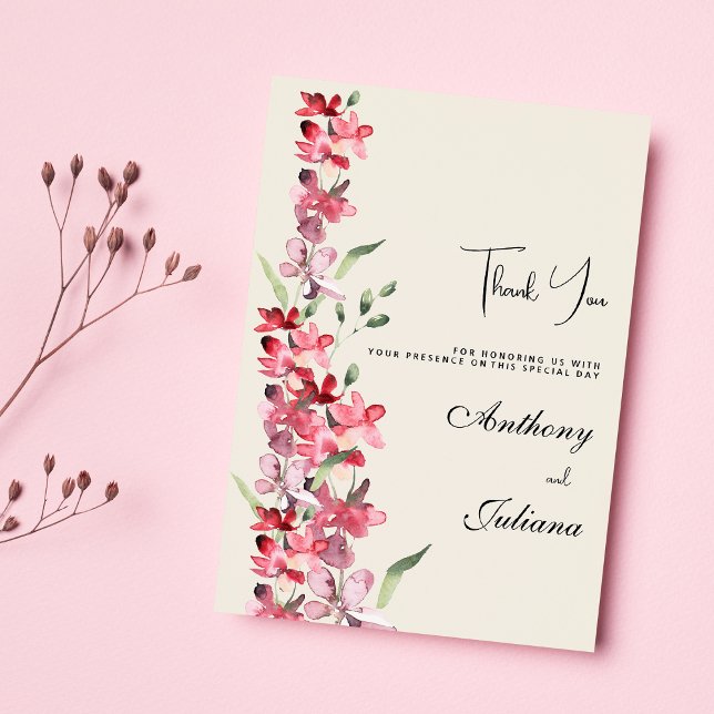 Invitation Merci floral vert menthe rose ivoire (Ivory pink burgundy mint green floral Thank You)