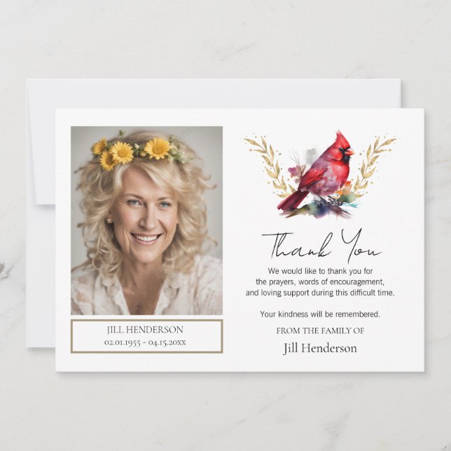 Invitation Merci funéraire Photo Cardinal (Devant)