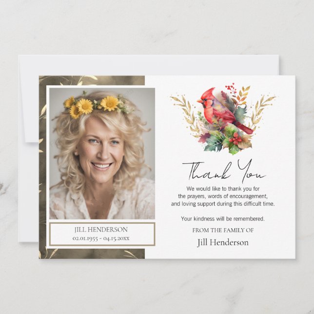 Invitation Merci funéraire Photo Cardinal (Devant)