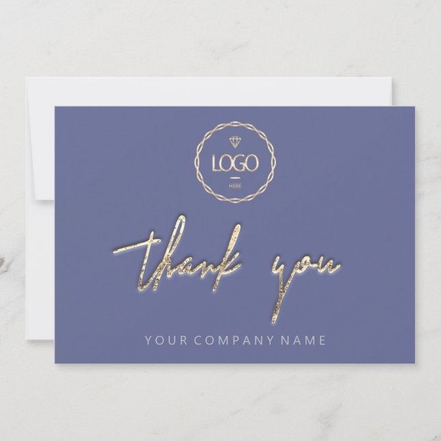 Invitation Merci Golden Script Logo Script Smoky Blue (Devant)