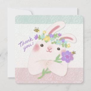 Invitation Merci : Illustration de lapin avec des fleurs