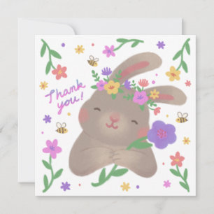 Invitation Merci : Lapin avec des fleurs