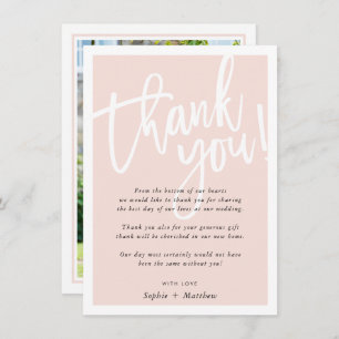 Invitation MERCI mariage brosse lettré script rose