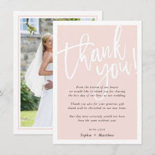 Invitation MERCI mariage brosse lettré script rousse rose