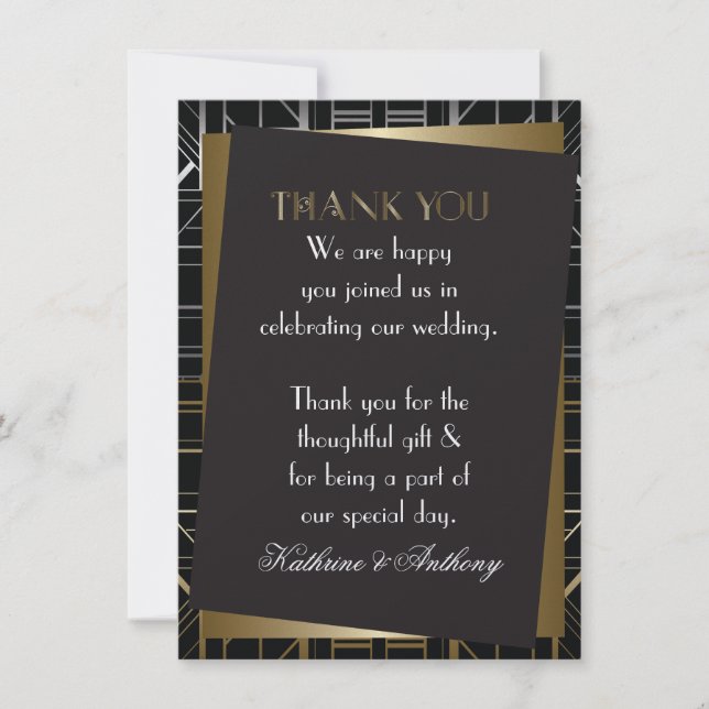 Invitation Merci Mariage classique Gatsby Deco (Devant)