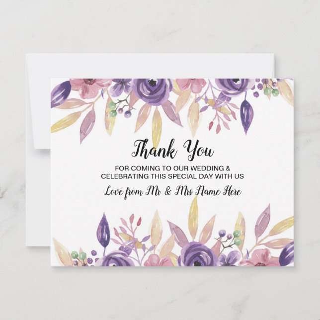 Invitation Merci Mariage Lavender Floral Flowers (Devant)