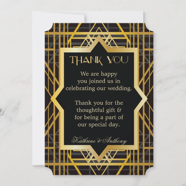 Invitation Merci Mariage style Gatsby (Devant)