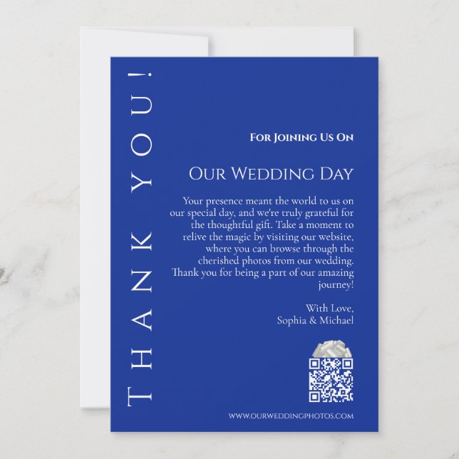 Invitation Merci moderne bleu et blanc Mariage- (Devant)