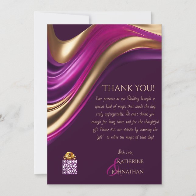 Invitation Merci-moderne -violet Fuchsia et or-moderne (Devant)