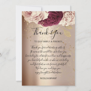 Invitation Merci Monogrammes Florales roses Marsala Rose Or