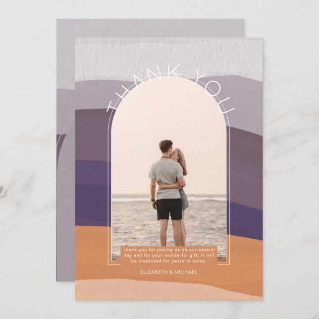 Invitation Merci PHOTO À Brayures Mauve Orange Contemporain (Devant / Derrière)