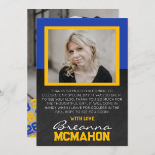 Invitation Merci photo Blue & Gold Chalkboard Graduation