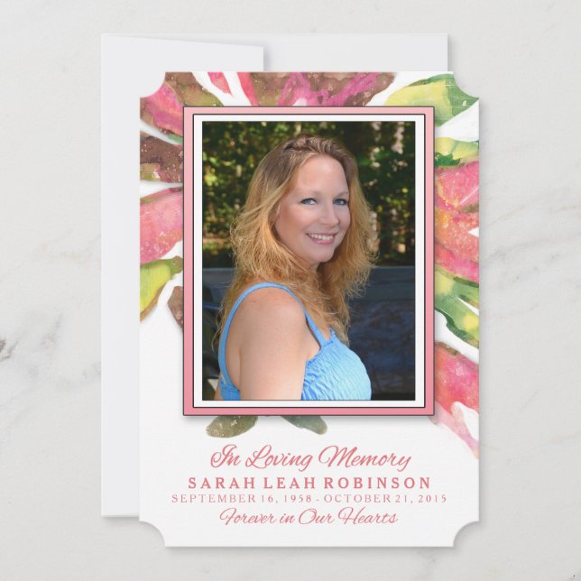 Invitation Merci photo commémoratif - Aquarelle rose (Devant)