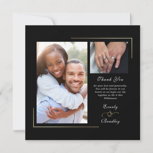 Invitation Merci photo Dark Black Gold White Script (Devant)