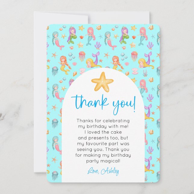 Invitation Merci photo de l'anniversaire de la Sirène (Devant)