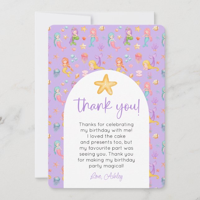 Invitation Merci photo de l'anniversaire de la Sirène (Devant)