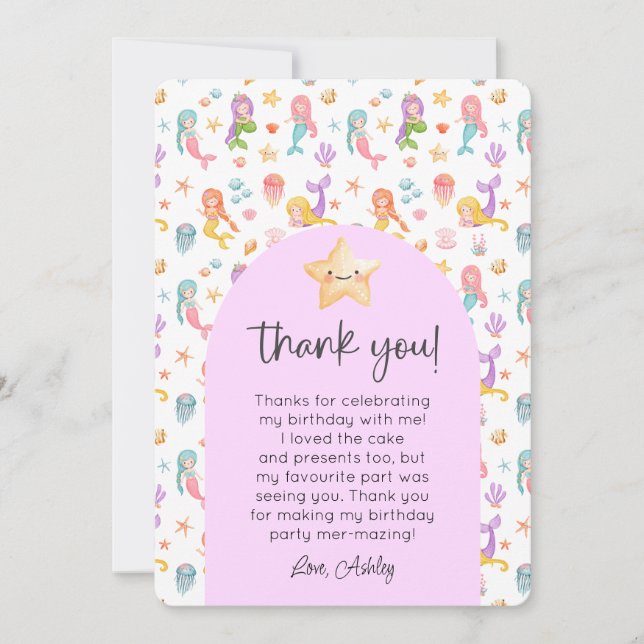 Invitation Merci photo de l'anniversaire de la Sirène (Devant)