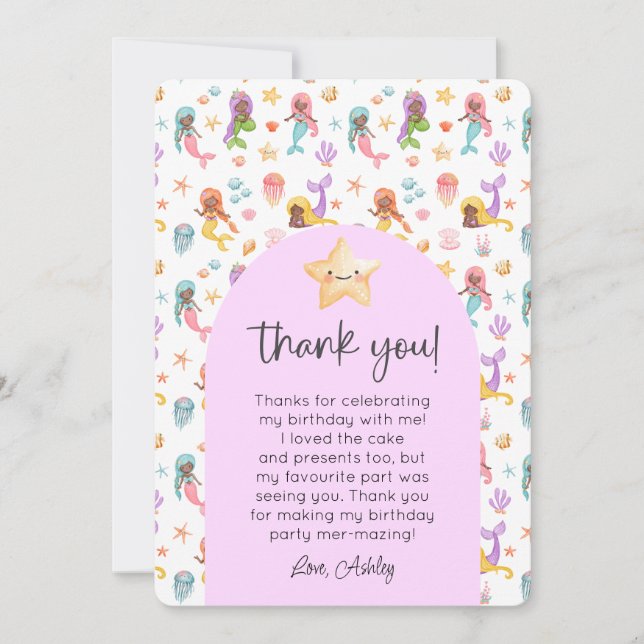 Invitation Merci photo de l'anniversaire de la Sirène (Devant)
