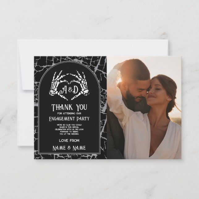 Invitation Merci photo Mariage Skeleton Coeurs mains (Devant)