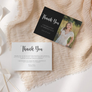 Invitation Merci photo moderne Black White Graduation