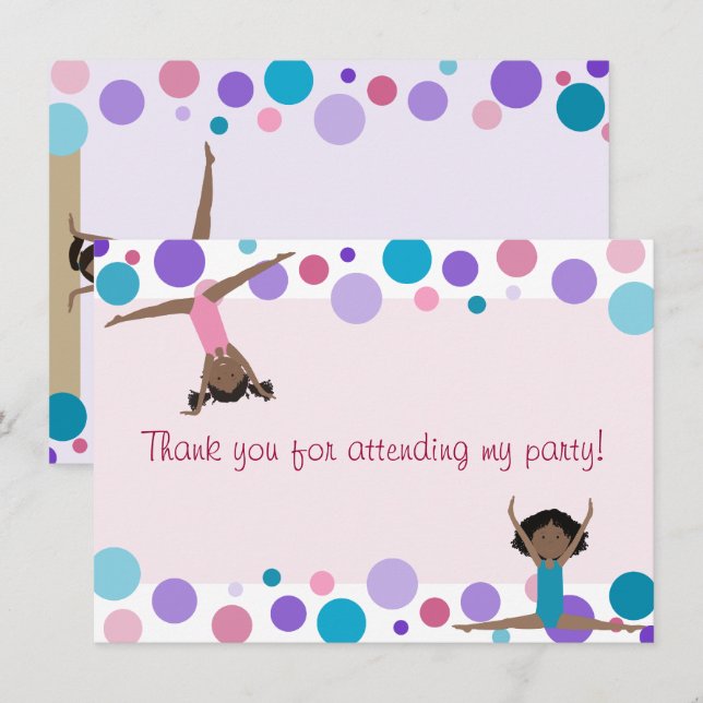 Invitation Merci plat du parti Gymnastique à Aqua et Pink (Devant / Derrière)