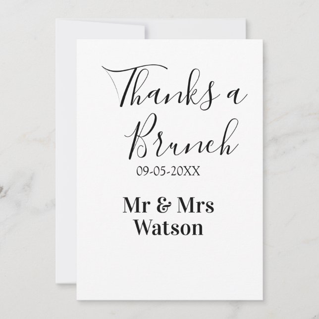Invitation Merci pour un brunch après mariage nom date simple (Devant)