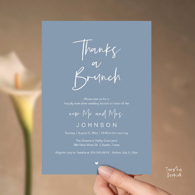 Invitation Merci pour un Brunch, Célébration de mariage post- (Thanks a Brunch, Post modern wedding celebration, wedding crew, Invitation card, dusty Blue)