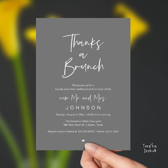 Invitation Merci pour un Brunch, Célébration de mariage post- (Thanks a Brunch, Post modern wedding celebration, wedding crew, Invitation card, Dark Grey)