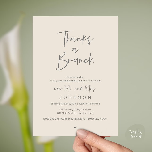 Invitation Merci pour un brunch, Célébration de mariage post- (Thanks a Brunch, Post modern wedding celebration, wedding crew, Invitation card, Cream Grey)