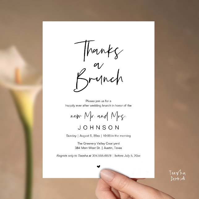 Invitation Merci pour un brunch, Célébration de mariage post- (Thanks a Brunch, Post modern wedding celebration, wedding crew, Invitation card, black and white)