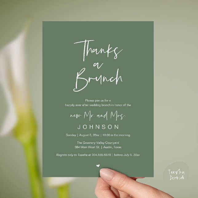 Invitation Merci pour un Brunch, Célébration de mariage post- (Thanks a Brunch, Post modern wedding celebration, wedding crew, Invitation card, Sage Green)