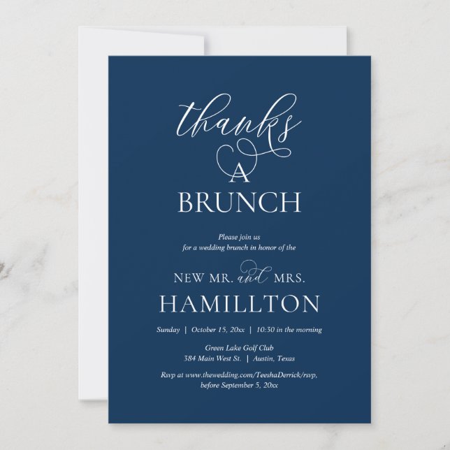 Invitation Merci pour un brunch, fête de fuite après le maria (Devant)