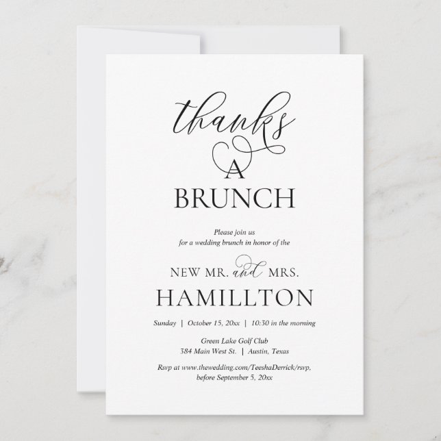 Invitation Merci pour un Brunch, Fête de Fuite de Noces Après (Devant)
