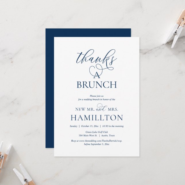 Invitation Merci pour un Brunch, Fête d'Elopement après le Ma (Devant/Arrière en situation)