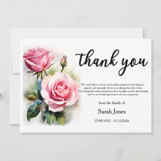 Invitation Merci pour venir à un enterrement avec des Roses (Devant)