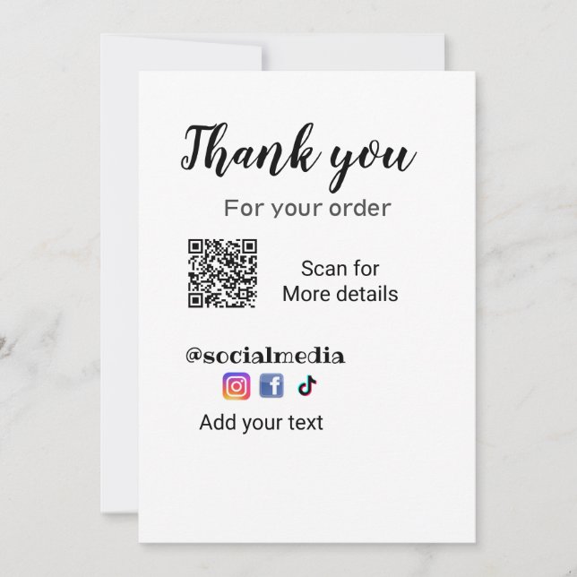 Invitation Merci pour votre commande ajouter q r coordonnées  (Devant)
