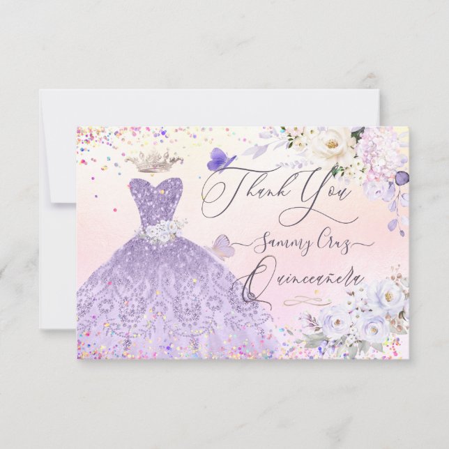 Invitation Merci Quinceanera Dusty Purple Parties scintillant (Devant)