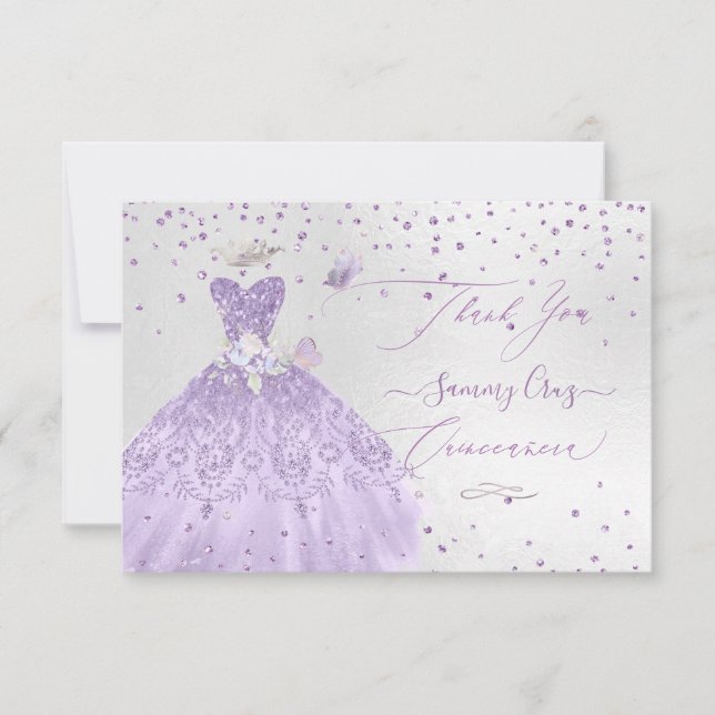 Invitation Merci Quinceanera Dusty Purple Parties scintillant (Devant)