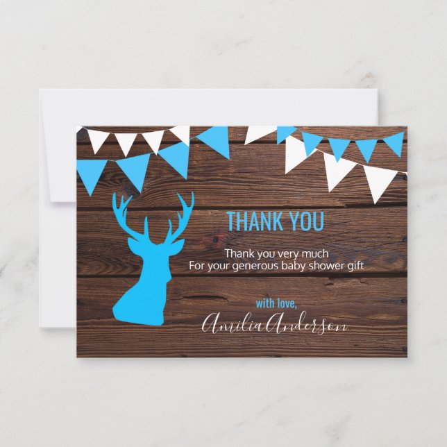 Invitation Merci rustique  bleu Buck baby shower GARY (Devant)