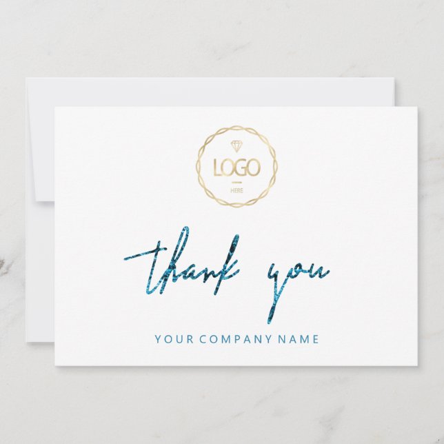 Invitation Merci Script Business Insert Card Logo Bleu (Devant)