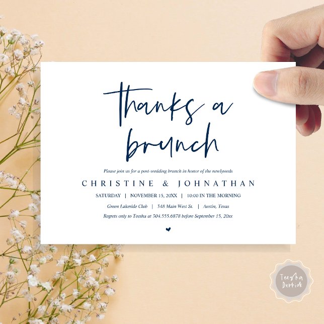 Invitation Merci un brunch, fêter les mariages invitati (Thanks A Brunch, Wedding Elopement Invitation Card, PDF, Modern Wedding Party, Navy Blue)