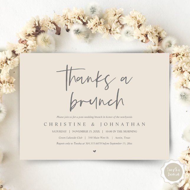 Invitation Merci un brunch, fêter les mariages invitati (Thanks A Brunch, Wedding Elopement Invitation Card, PDF, Modern Wedding Party, Grey and Cream)